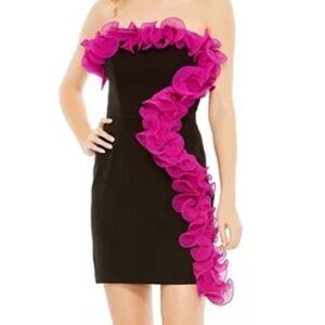 Ieena for Mac Duggal 49642 Strapless Mini Dress Black Fuchsia Size 4 NWT